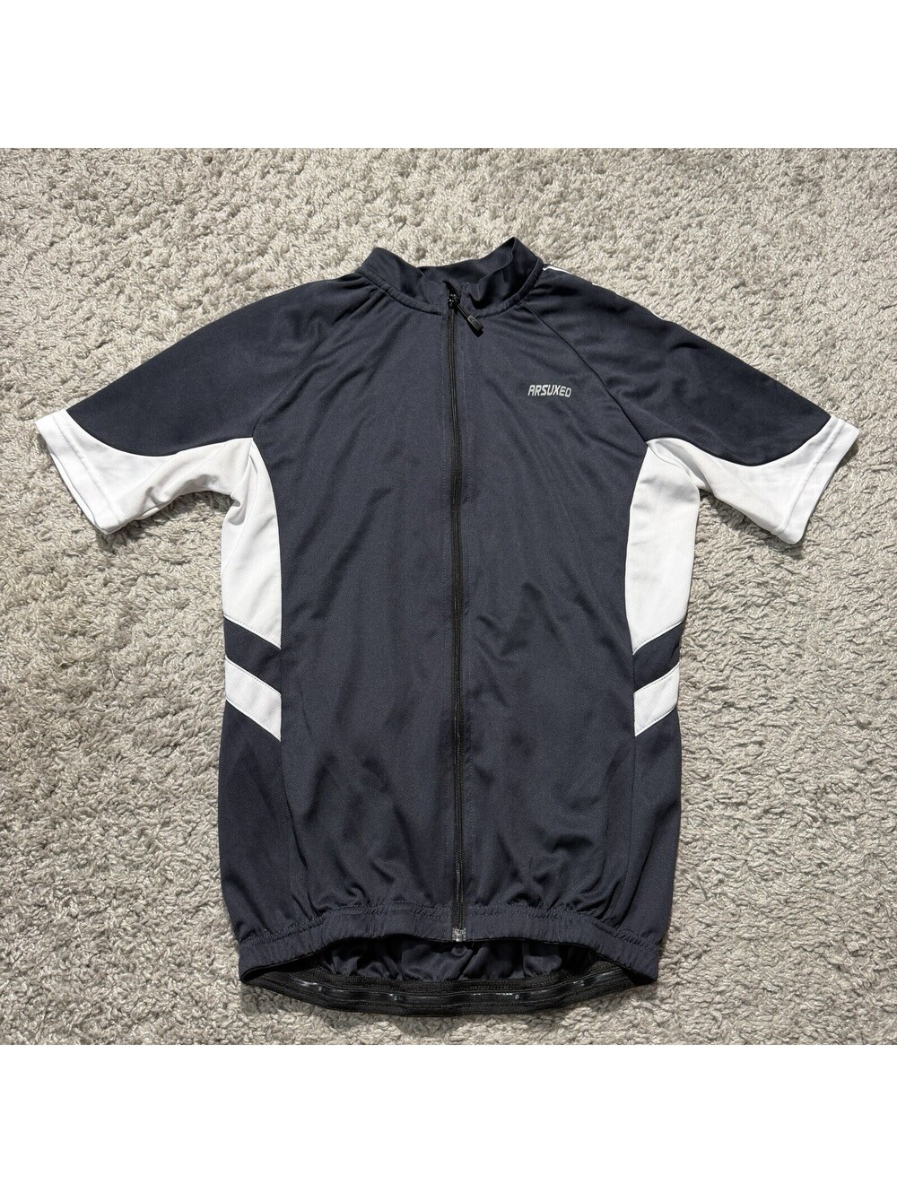 Arsuxeo Cycling Jersey Mens Small Black Full Zip Short Sleeve Pockets Road